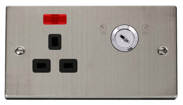 Click Deco 13A DP Key Lockable Switched Socket with Neon Black Inserts VPxx655BK