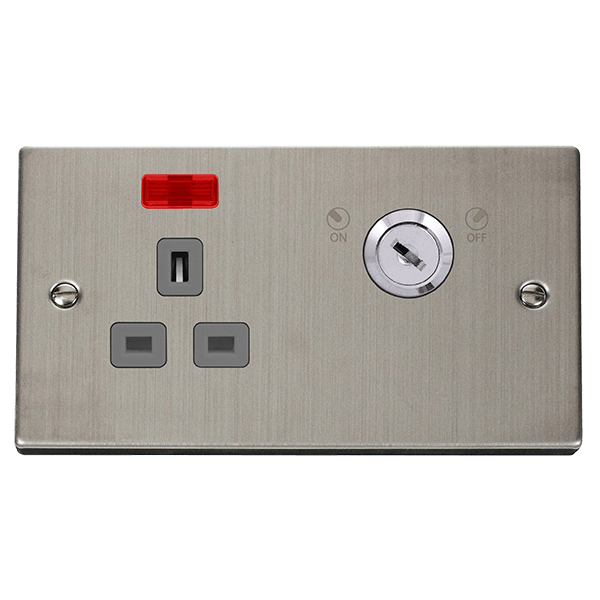 Click Deco 13A DP Key Lockable Switched Socket with Neon Grey Inserts VPxx655GY