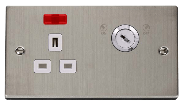 Click Deco 13A DP Key Lockable Switched Socket with Neon White Inserts VPxx655WH