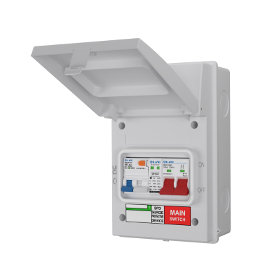 Live Electrical IP65 White 5 Way Metal 100A DP Main Switch & 20/40kA DP Surge Protection Device SPD & 40A DP B Curve RCBO EV Charging Unit AGU5-SRTB/W