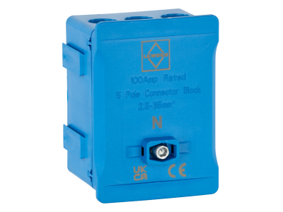 Lewden 100A 5 Way Single Pole Blue Terminal Block DT1005BL
