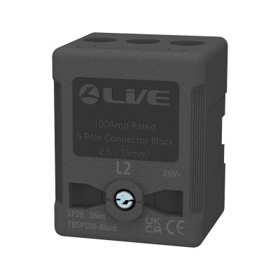 Live Electrical 100A 5 Pole Black Terminal Block TB5P100-Black