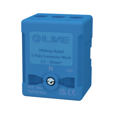Live Electrical 100A 5 Pole Blue Terminal Block TB5P100-Blue