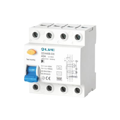 Live Electrical 4 Pole 63A 30mA Type B RCCB 4 Module CEV463B-030
