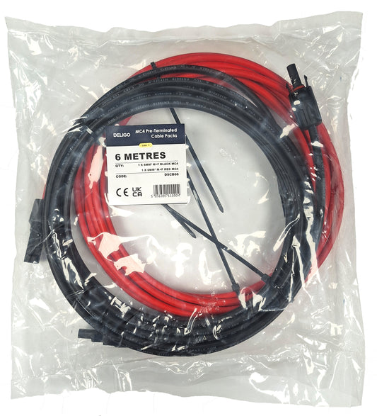 Solar MC4 Terminated 6M x 6mm Black & 6M x 6mm Red Cable DSCB66