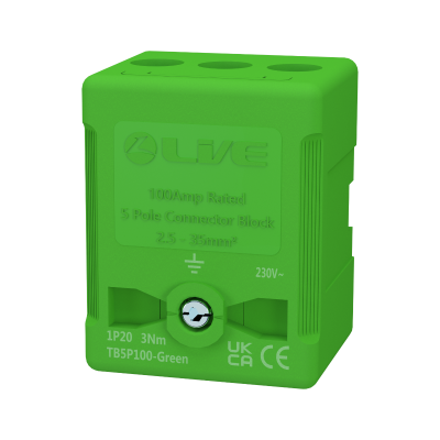 Live Electrical 100A 5 Pole Green Terminal Block TB5P100-Green