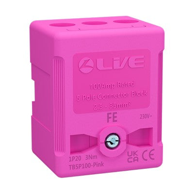 Live Electrical 100A 5 Pole Grey Terminal Block TB5P100-Pink