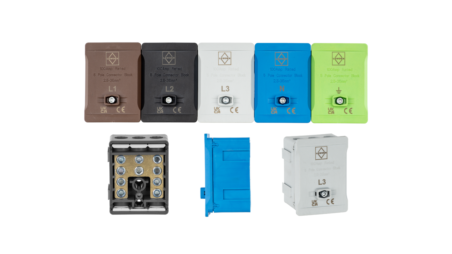 Lewden 100A 5 Way Single Pole Blue Terminal Block DT1005BL