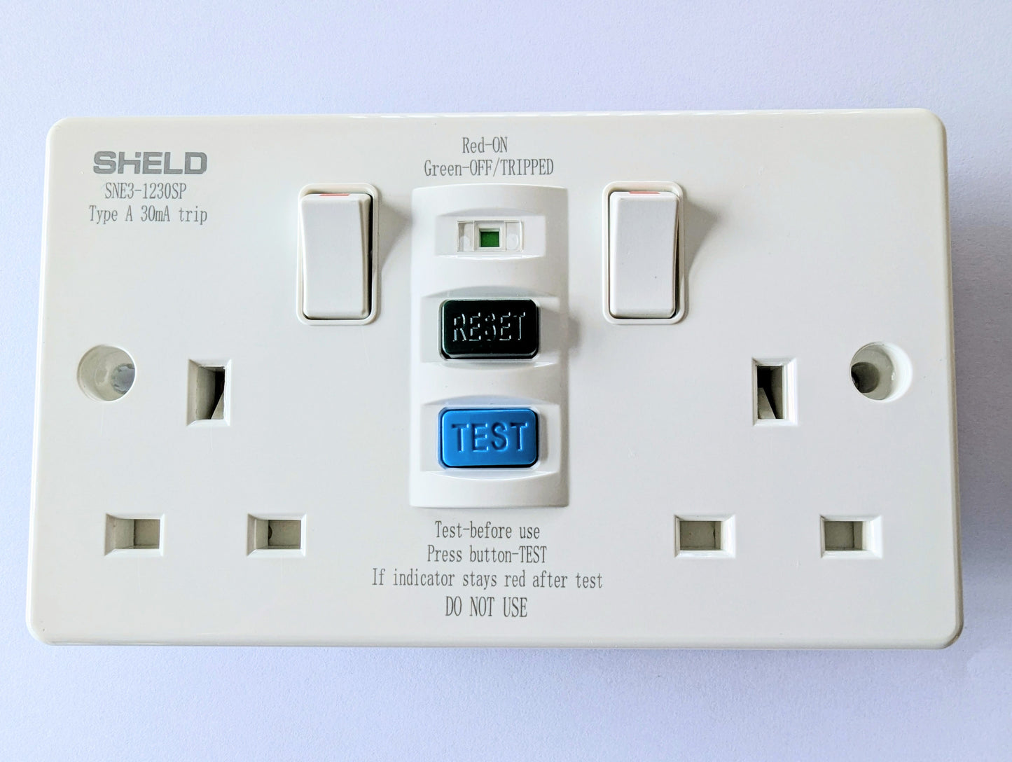 Chint 2 Gang Switched Plastic 30mA Type A RCD Socket SNE3-1230SP