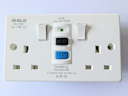 Chint 2 Gang Switched Plastic 30mA Type A RCD Socket SNE3-1230SP