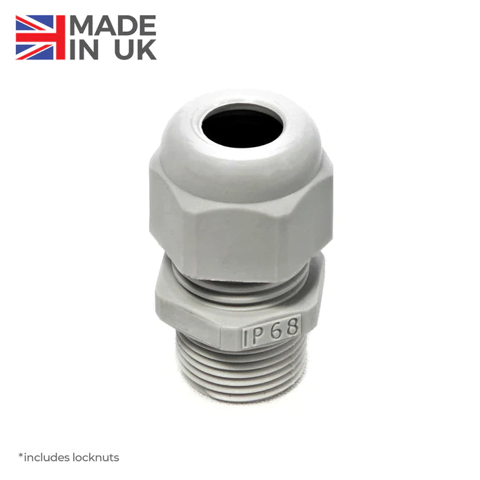 20mm Grey Nylon Domed Cable Gland & Locknut