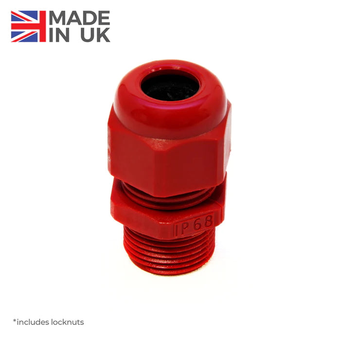 20mm Red Nylon Domed Cable Gland & Locknut