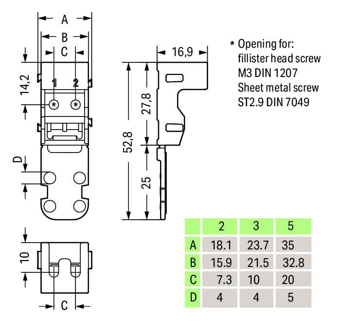 Wago 221 Series Black Mounting Carrier for 3 Way Connector 221-503/000-004