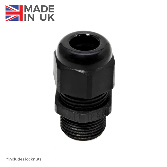 25mm Black Nylon Domed Cable Gland & Locknut