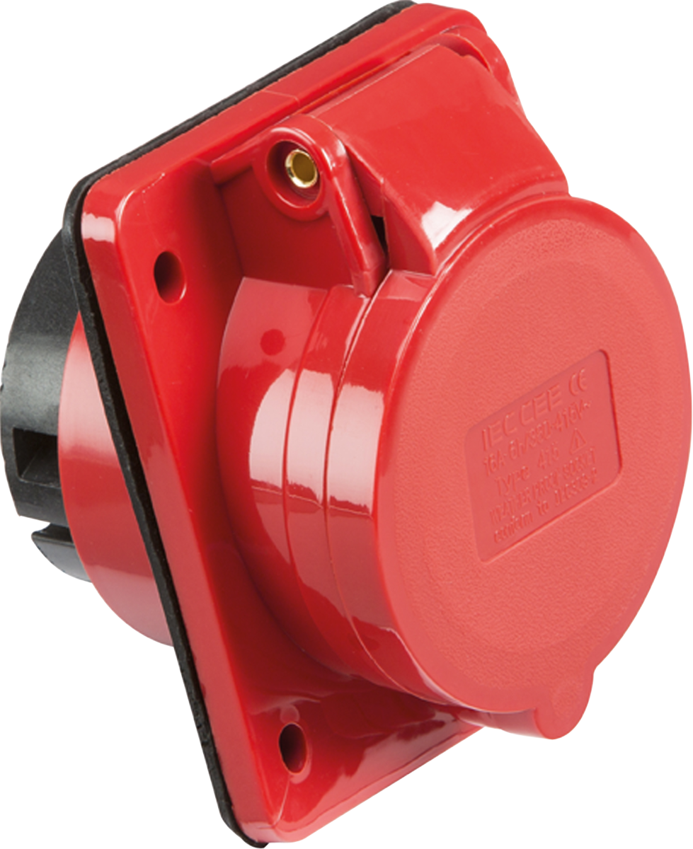 Knightsbridge 415v IP44 16A 3P+N+E Red Angled Panel Mount Socket IN0017