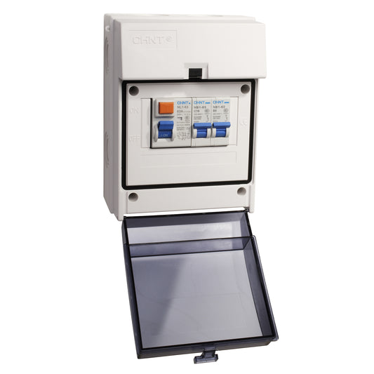 Chint IP65 5 Way 63A RCD Plastic Garage Unit with B6 & B16 MCBs A28600/2