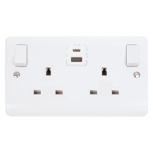 Click Mode 2 Gang 13A DP Switched Socket with 4.2A Type A & Type C USB Outlets CMA786