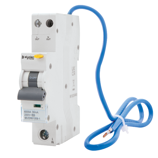 Click Elucian 6A 30mA Type A 1 Pole + Switched Neutral True 6kA B Curve RCBO CU1RCBON6B