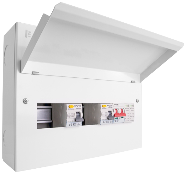 Click Elucian 14 Way (3+3 Free) Split Load Metal Consumer Unit with 100A Mains Switch & 2 x 80A RCDs & 2 Pole SPD CUEB14MSRCDSP6