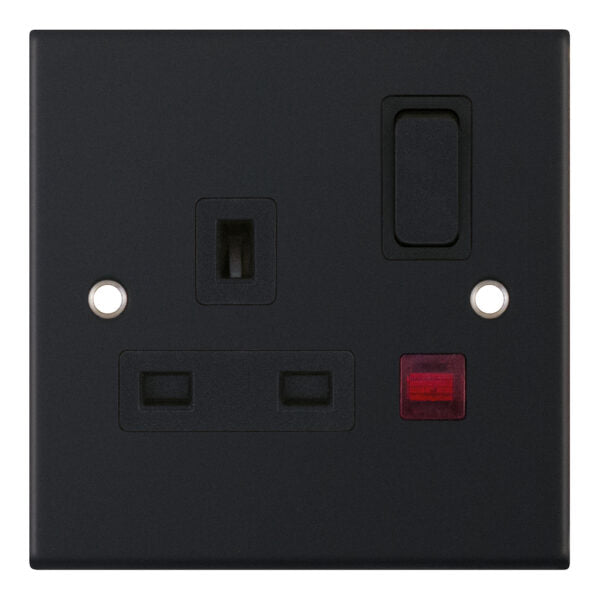Selectric 5M 1 Gang 13A DP Switched Socket with Neon Matt Black DSL11-23