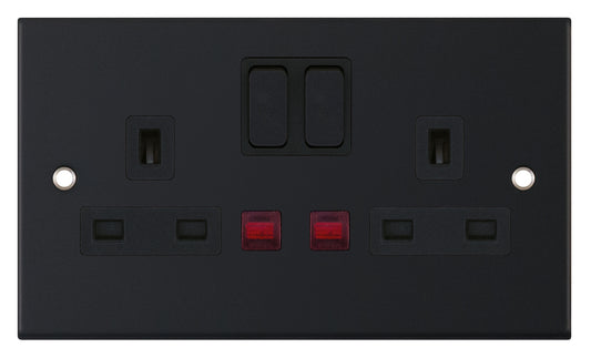 Selectric 5M 2 Gang 13A DP Switched Socket with Neon Matt Black DSL11-24