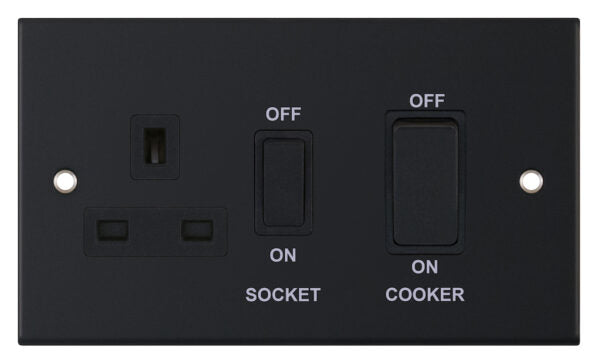 Selectric 5M 13A Socket + 45A DP Switch Matt Black DSL11-49