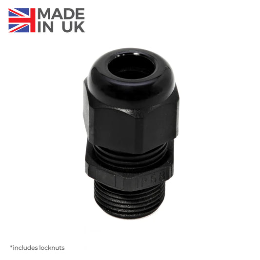 20mm Black Nylon Domed Cable Gland & Locknut