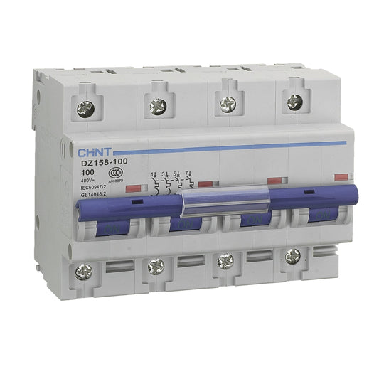 Chint DZ158 Series 100A 4 Pole 10kA High Current MCB DZ158-4-100