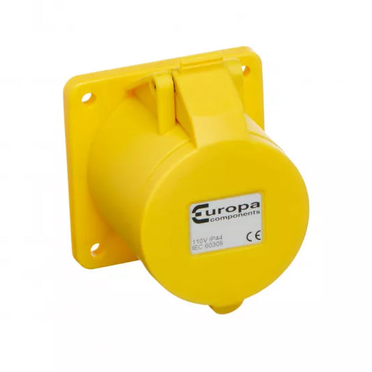 Europa IP44 110V 16A 2P+E Yellow Panel Socket IPS163F