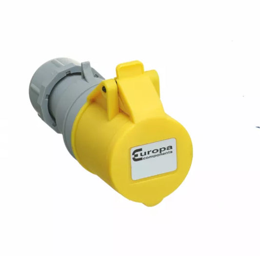 Europa IP44 110V 16A 2P+E Yellow In Line Socket Coupler IS163F