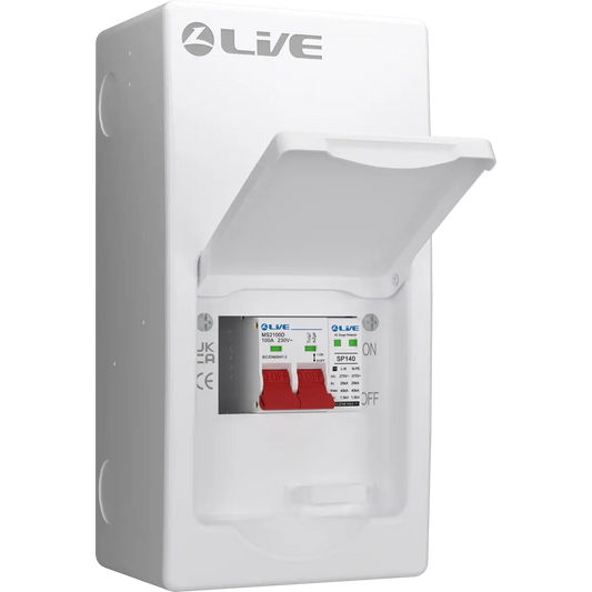 Live Electrical 4 Way (1 Free) SRN Metal Consumer Unit with 100A Mains Switch + SPD LSMC04S-SP