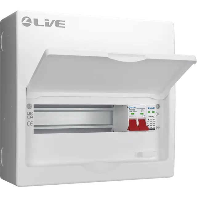Live Electrical 12 Way (9 Free) SRN Metal Consumer Unit with 100A Mains Switch + SPD LSMC12S-SP