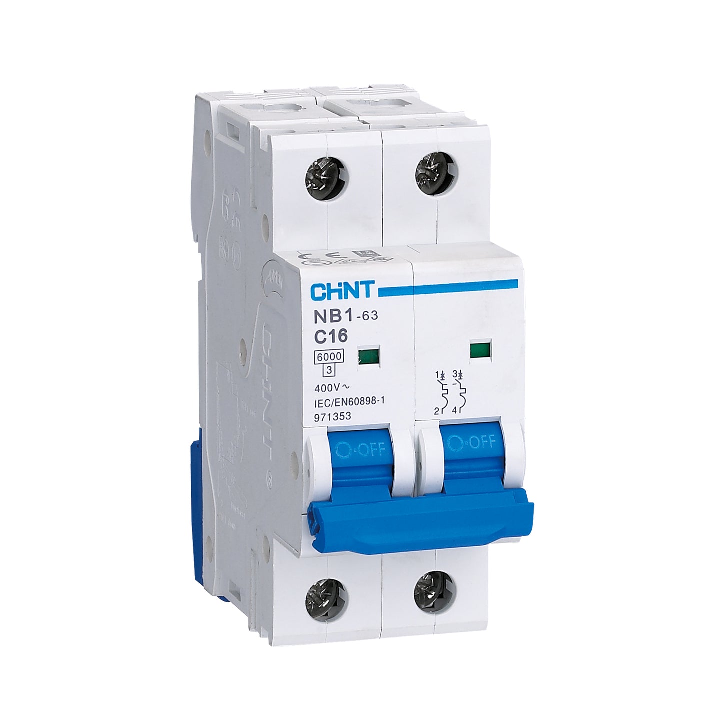 Chint NB1-63 Series 1A 2 Pole B Curve 6kA MCB NB1-63B2P01