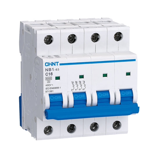 Chint NB1-63 Series 6A 4 Pole B Curve 6kA MCB NB1-63B4P06