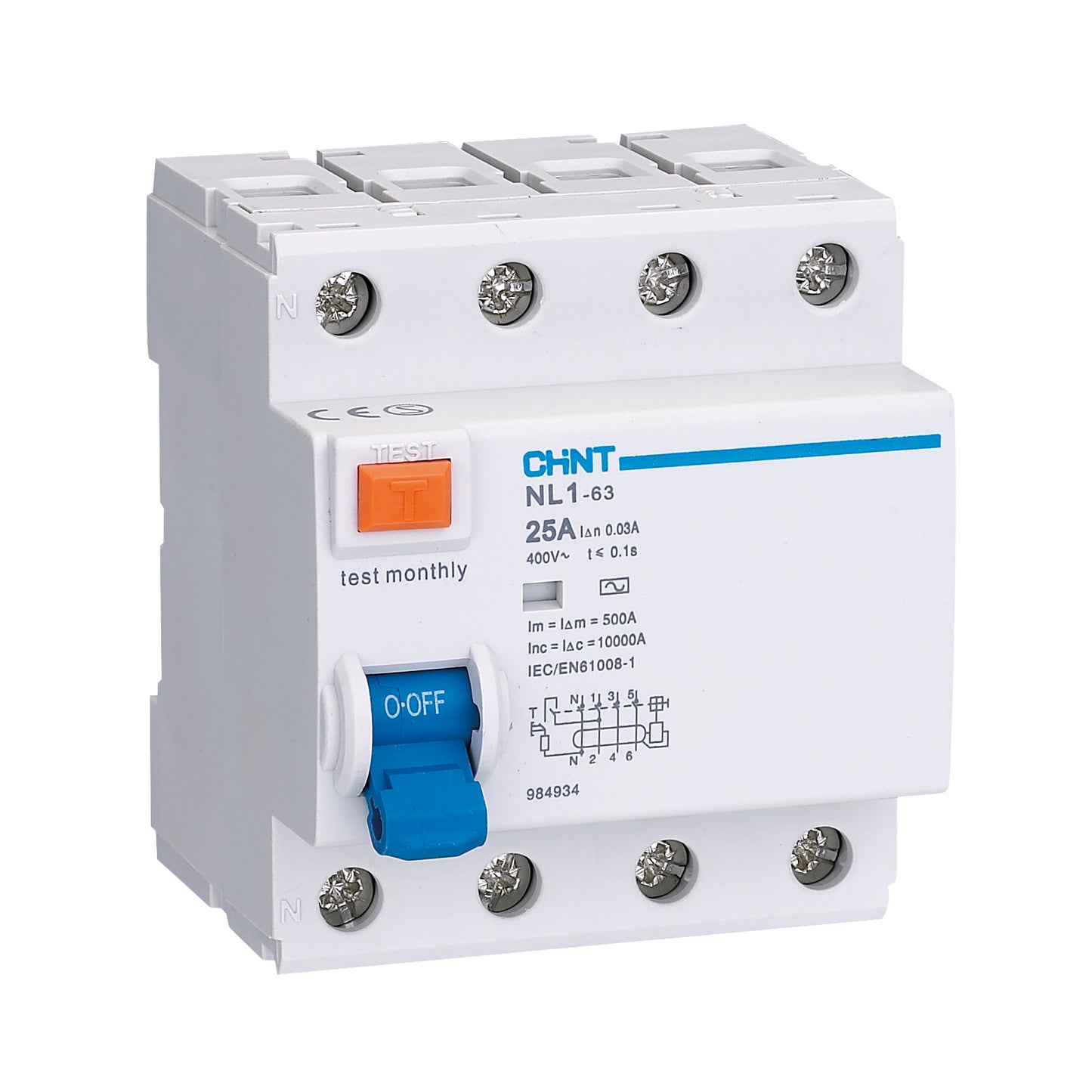 Chint 63A 30mA 4 Pole Type A RCD NL1-63-463/30-A