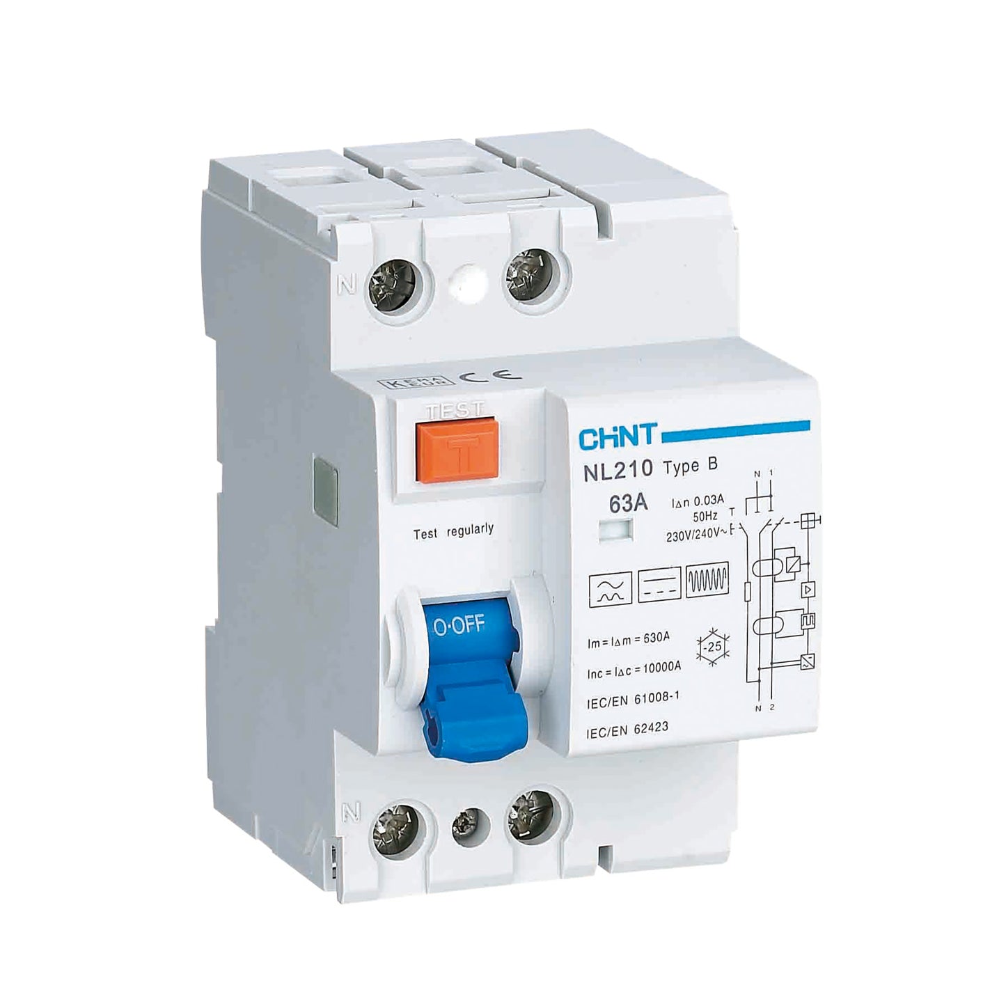 Chint 63A 30mA 2 Pole Type B 10kA RCD NL210-63-263/30