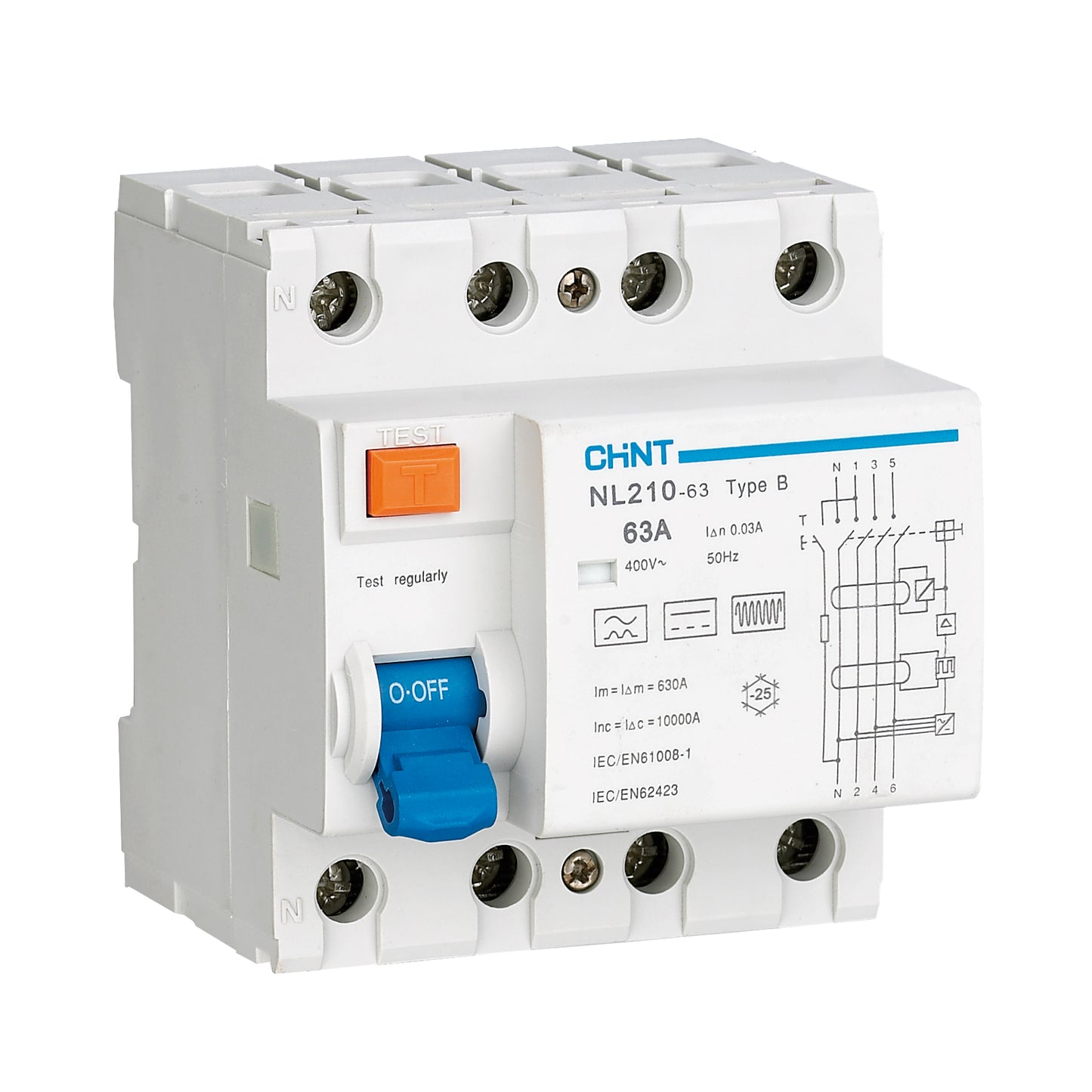 Chint 63A 30mA 4 Pole Type B 10kA RCD NL210-63-463/30