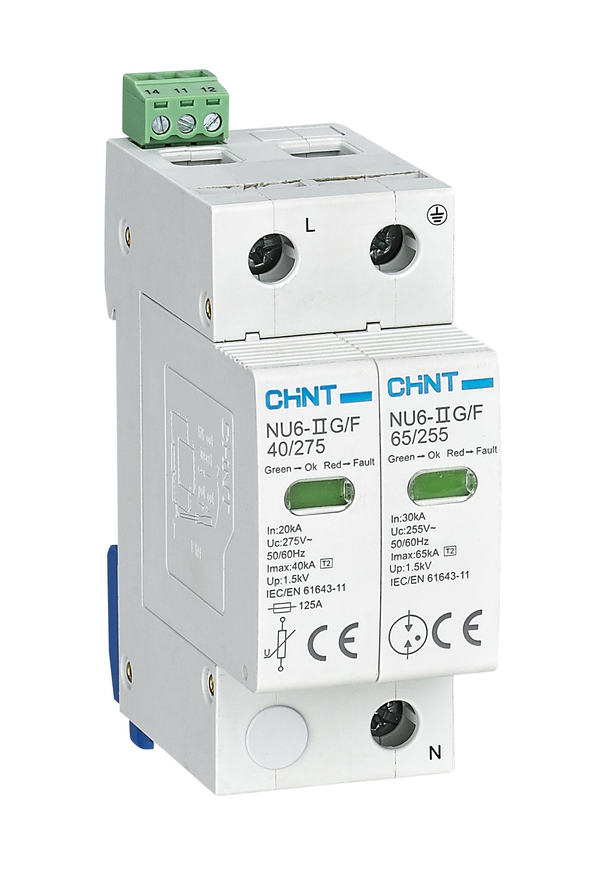 Chint 20kA 1P+N Type 2 Surge Arrestors SPD NU6-II-G/F-1PN