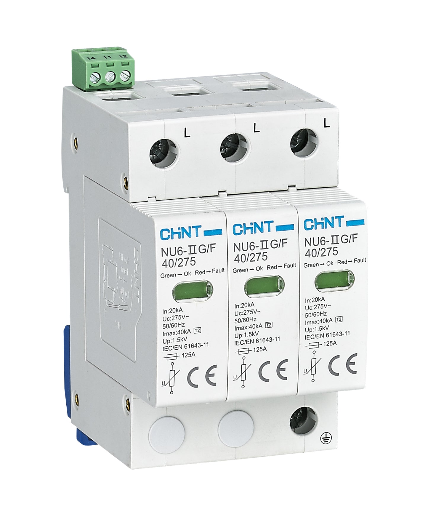 Chint 20kA 3P Type 2 Surge Arrestors SPD NU6-II-G/F-3P