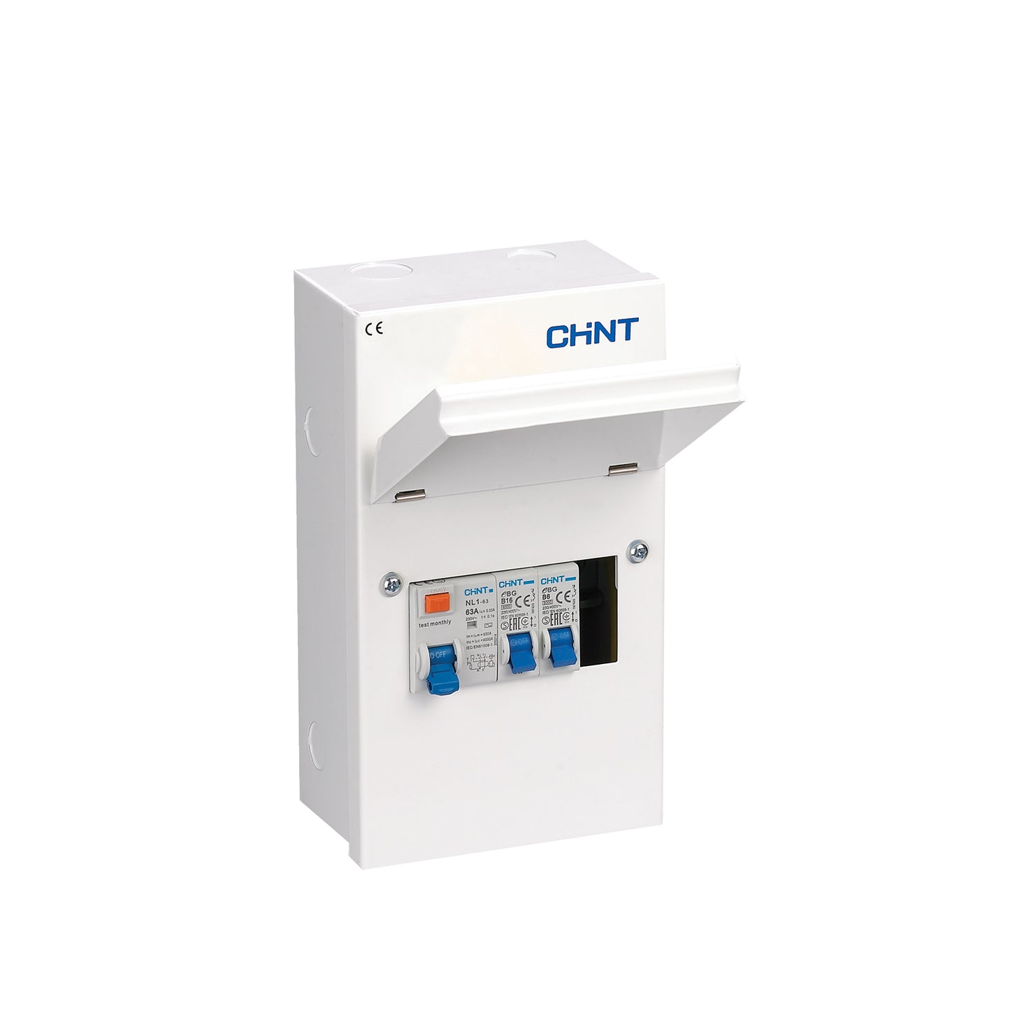 Chint 5 Way 63A Type A RCD Metal Garage Unit with B6 & B16 MCBs NX3-5RA-G