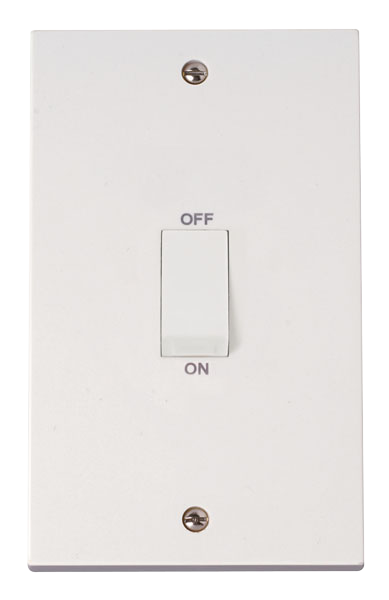 Click Polar 45A DP 2 Gang Plate Switch White Rocker PRW502