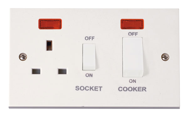 Click Polar 45A DP Switch with 13A DP Switched Socket Outlet & Neon White Rocker PRW505