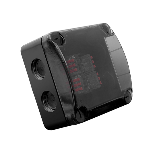 Unicrimp Q-Nect IP66 85 x 85 x 52mm Weatherproof Enclosure with Semi-Transparent Lid & Connectors Black QOE8553BLKTF