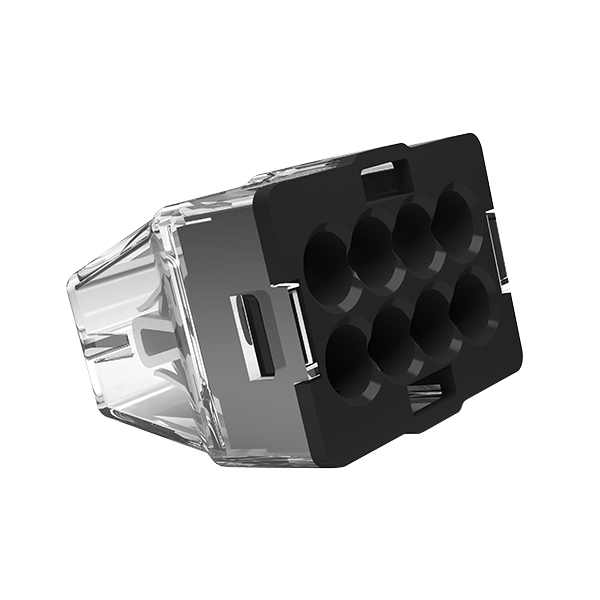 Unicrimp Q-Nect 32A 450V 8 Port Black Transparent Push In Wire Connector 50 Pack QP8242B2