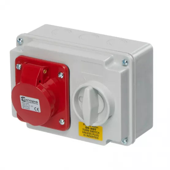 Europa IP44 400V 16A 3P+E Red Horizontal Interlocked Socket SISH164N