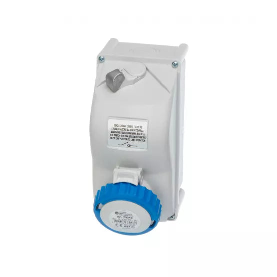 Europa IP67 230V 16A 2P+E Blue Switched Interlocked Socket with Key SISW163PF