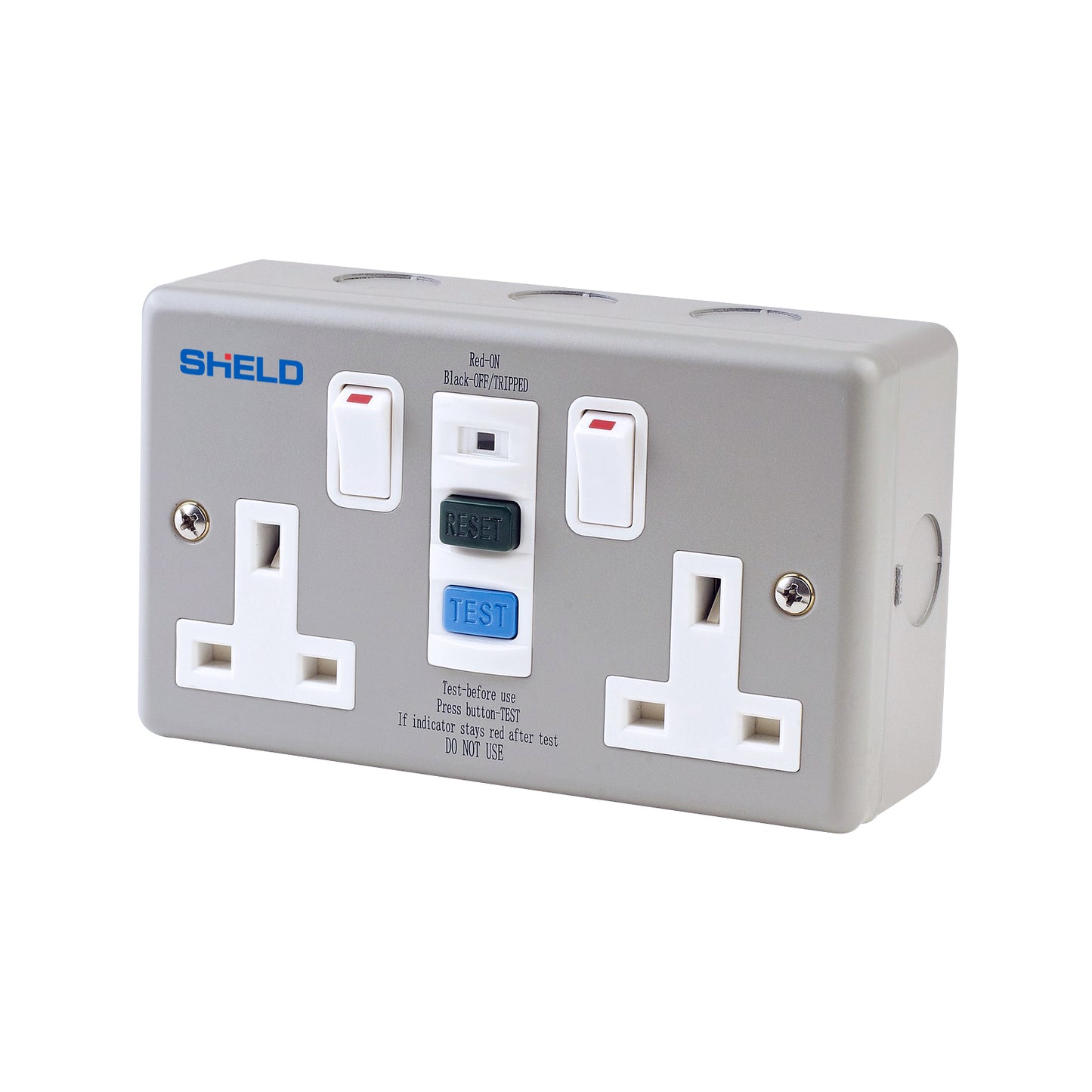 Chint 2 Gang Switched Metal 30mA Type A RCD Socket SNE3-2230SM