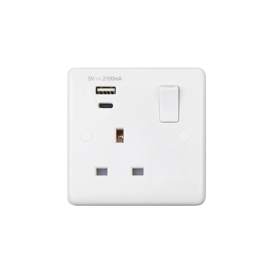 Chint Studio Range 13A 1 Gang Switched Socket Outlets With USB Type A+Type C 2.1Amp ST2310C