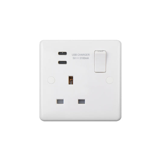Chint Studio Range 1 Gang Double Pole 13A switched socket with 2x Type C USB socket 3.1 Amp ST2310CC