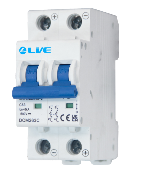 Live Electrical 32A 2 Pole C Curve 6kA DC 600V MCB DCM232C